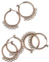 3 Pair of 23mm 7 Drop Antique Copper Hoop Earrings
